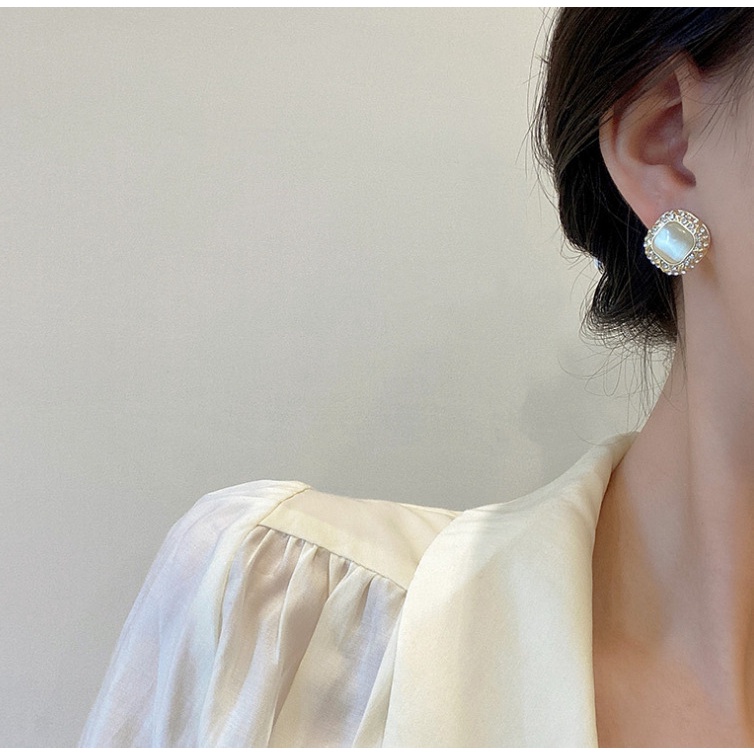 Khuyên Tai Kim Bạc 925 Đính Đá Opal Siêu Sáng Bóng Thanh Lịch Thời Trang Hàn Quốc Cho Nữ