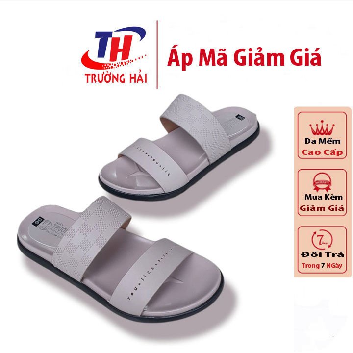 Dép quai ngang nữ hai dây thời trang cao cấp Trường Hải màu kem đế cao 2,5cm PU nhẹ N147