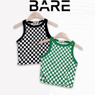 Áo thun croptop sát nách phong cách ô vuông caro phối viền bare - ao0148