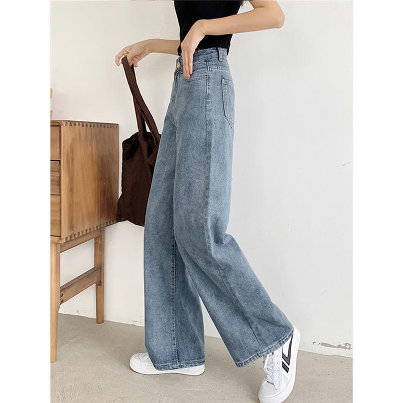 Quần Denim Lưng Cao Ống Rộng Thời Trang Trẻ Trung