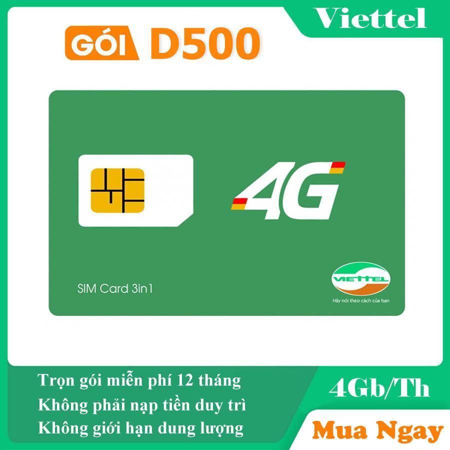 Sim 4G Viettel D500 Trọn Gói 1 Năm