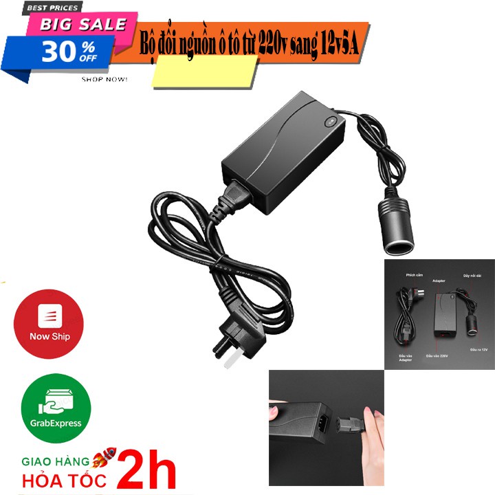 Bộ chuyển đổi nguồn 220v sang 5A-12V CZ60W (Retoanquoc) dùng cho tẩu sạc oto