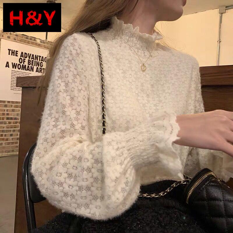 🍓🍓Áo ren cổ cao dáng rộng phối chấm bi 77