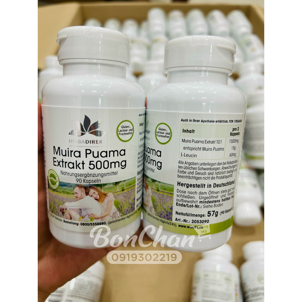 [Hỏa Tốc HCM] Viên uống tăng cường sinh lực Herbadirekt Muira Puama - 90 viên - Đức Chính Hãng