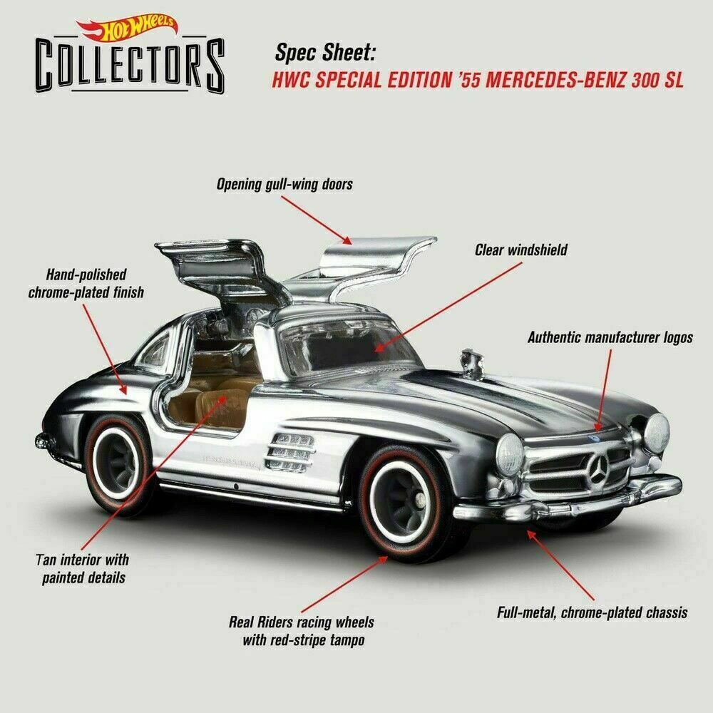 Xe mô hình Hot Wheels ’55 Mercedes-Benz 300 SL RLC Special Editions
