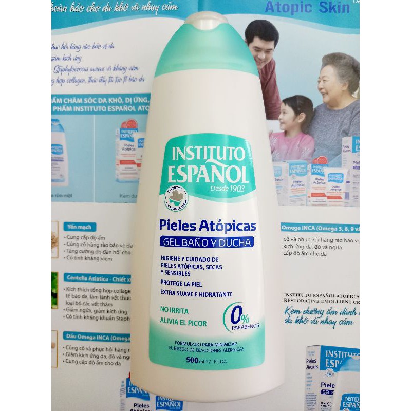 INSTITUTO ESPANOL ATOPIC GEL 500ML- SỮA TẮM DÀNH CHO DA KHÔ,NHẠY CẢM