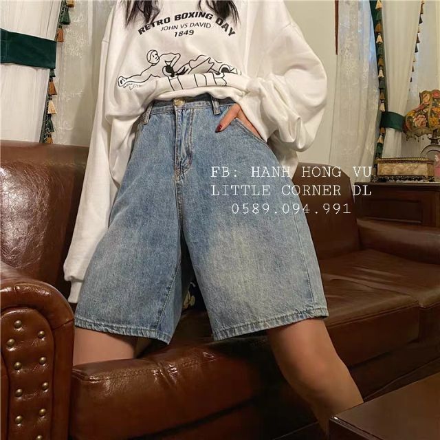 Quần ngố lửng jeans cuốn lai lưng cao form ulzzang kèm ảnh thật