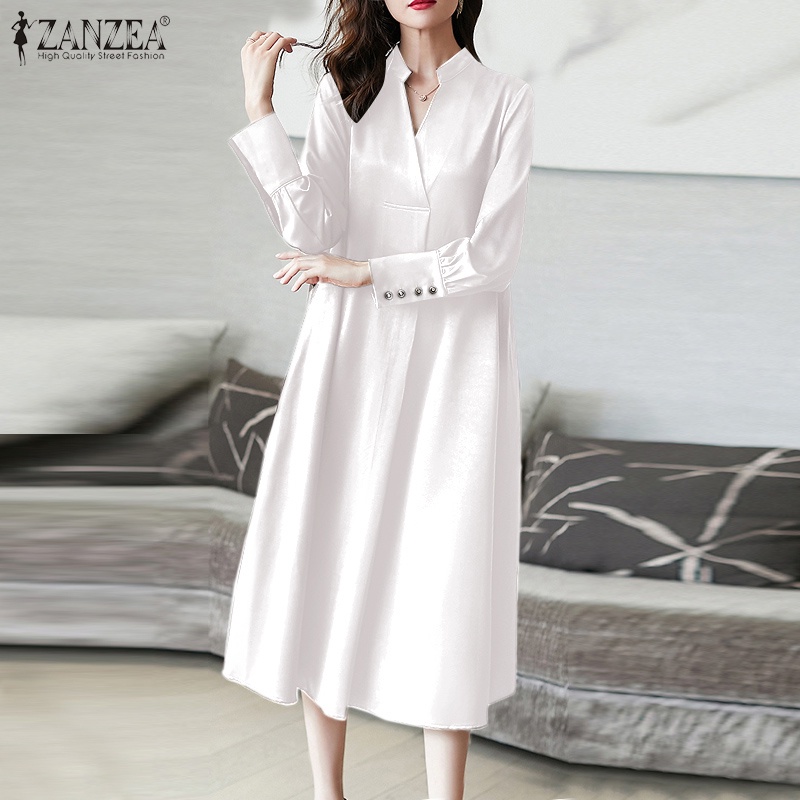 Đầm nữ Zanzea dài tay cổ chữ v thời trang Hàn Quốc