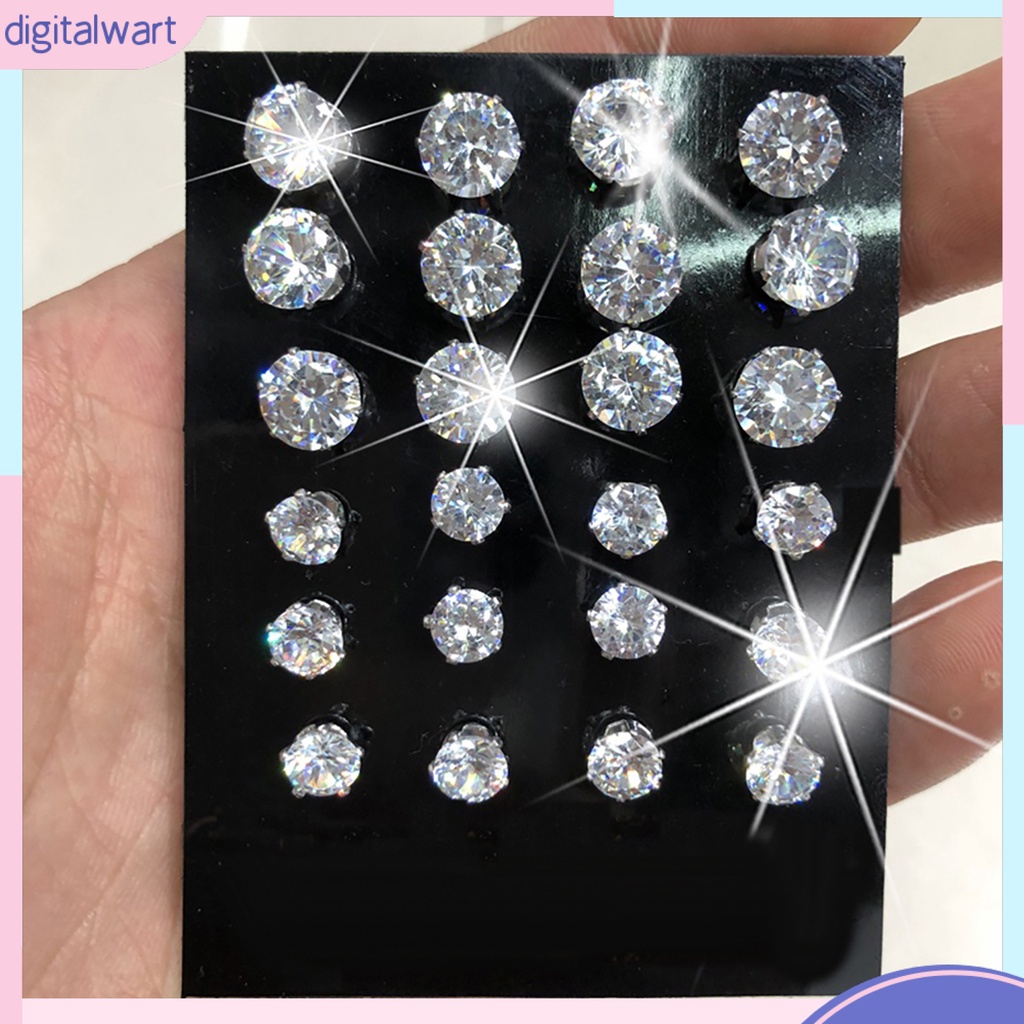 Dgggg Dgg✌❤ Set 12 Đôi Bông Tai Đính Đá Thời Trang Cho Nữ