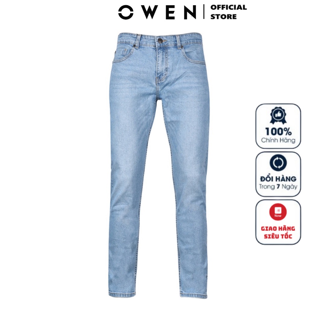 Quần Jean Nam Quần Bò Hàng Hiệu Cao Cấp Owen QJSL23059 Ống Côn Slim Màu Xanh Nhạt Chất Liệu Cotton Spandex Đàn Hồi Tốt