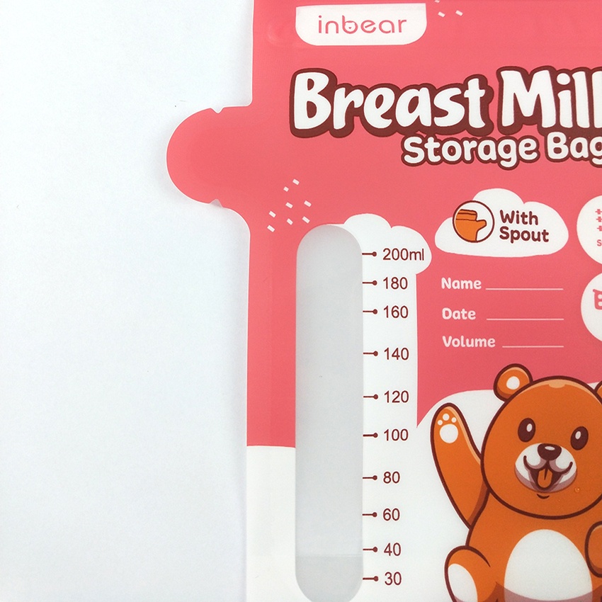 Túi Trữ Sữa Inbear 200ml - Hộp 20 Túi, Khóa Zip Chắc Chắn, Vòi Rót Siêu Tiện Lợi, An Toàn Đựng Sữa