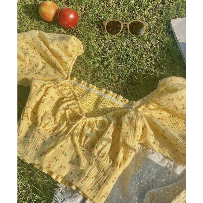 🥗CINDY_CROPTOP(ÁO HOA TAY PHỒNG)