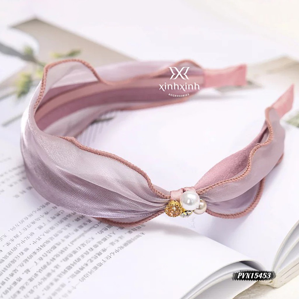 Bờm tóc lụa ánh kim đính hạt đính đá nhân tạo sang chảnh dễ thương - Xinh Xinh Accessories