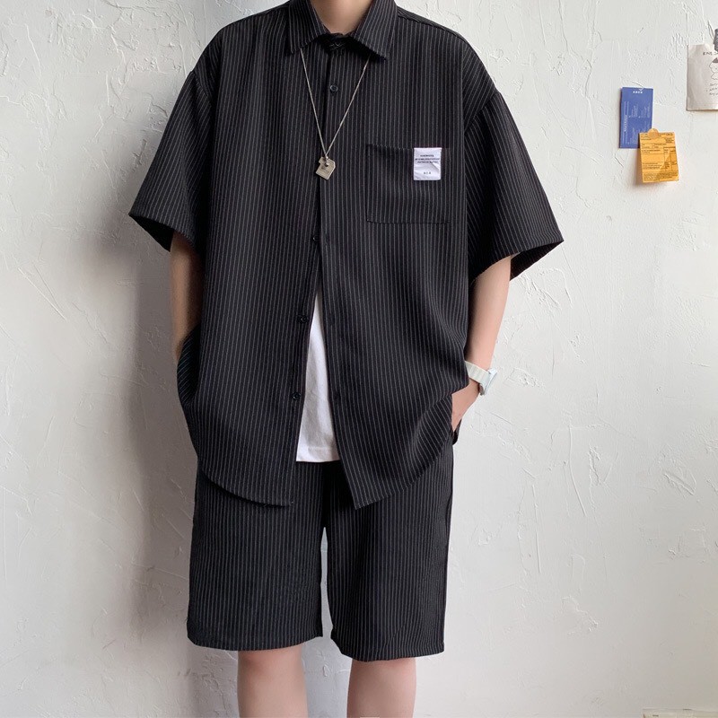 Áo sơ mi ngắn tay sọc thẳng orversize - AT0065 | BigBuy360 - bigbuy360.vn