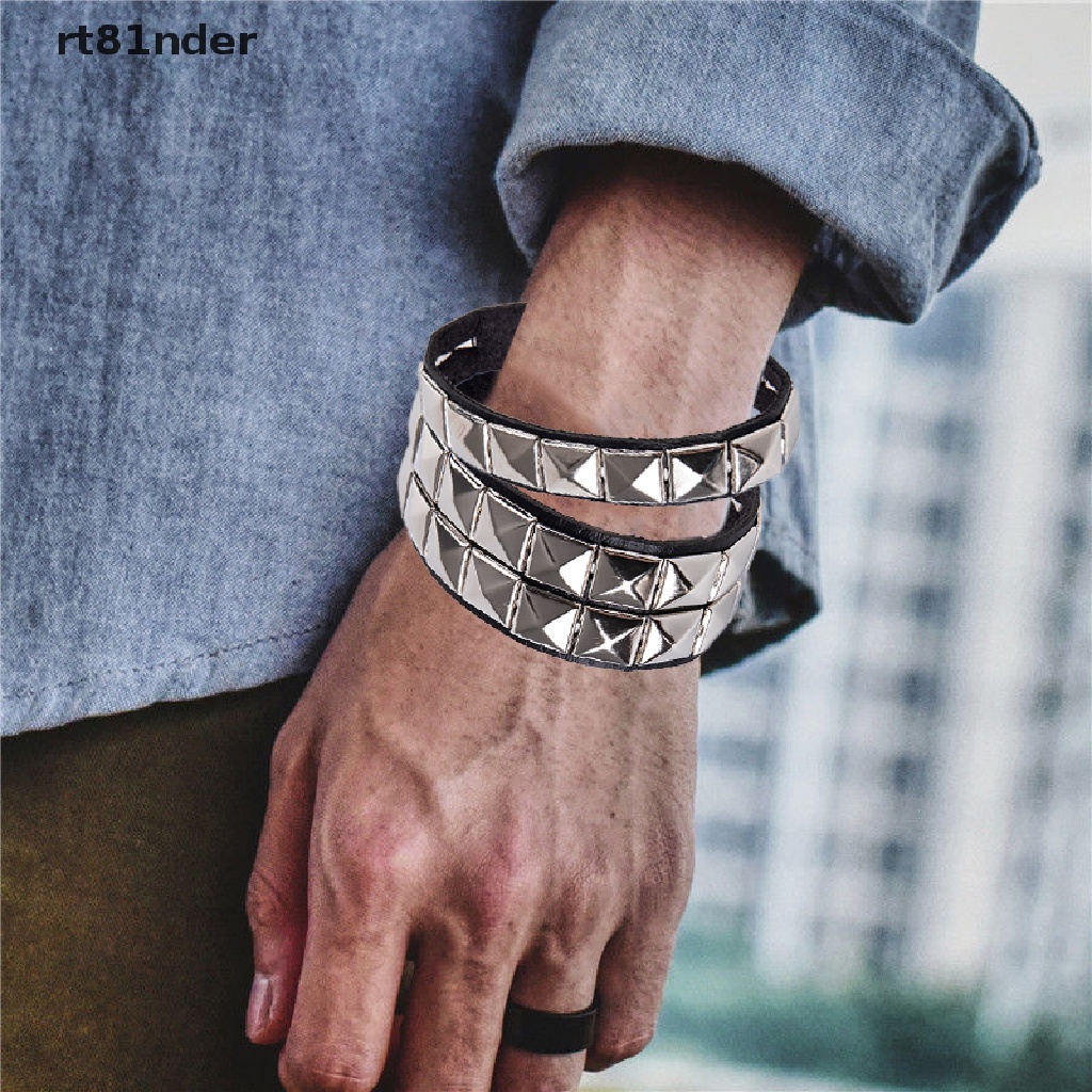 rt Unique Rivet Stud Wide Cuff Punk Gothic Rock Unisex Bangle Bracelet Men Jewelry n