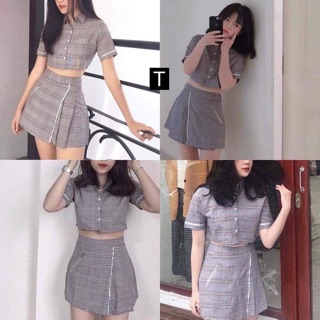 Sét váy áo kẻ croptop DTR0519