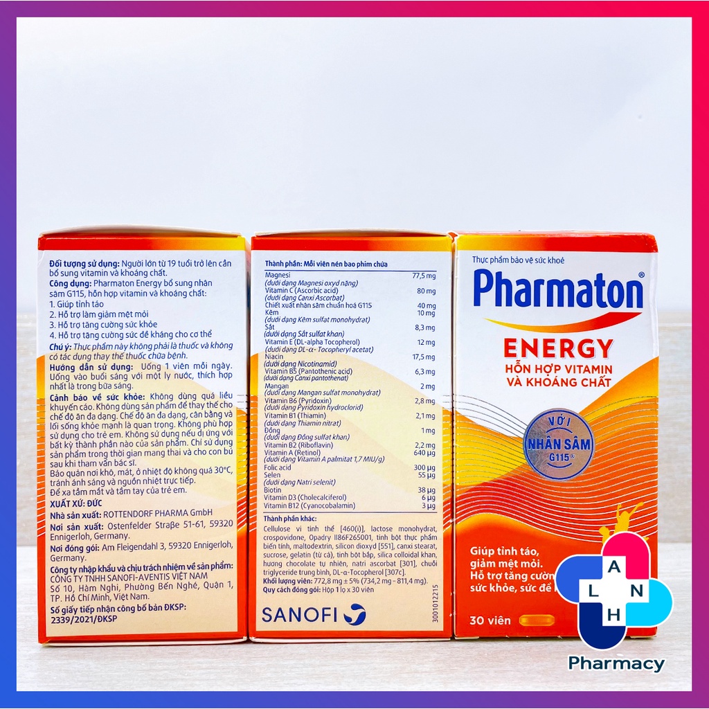 PHARMATON Energy – Bổ sung vitamin & khoáng chất với nhân sâm G115 chuẩn hóa.