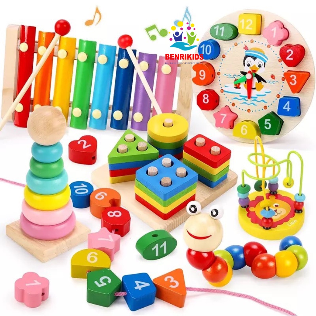Đồ Chơi Gỗ Thông Minh Phát Triển Tư Duy Cho Bé - Set 6 Món - Giúp Bé Tránh Xa Điện Thoại Thoải Mái Vui Chơi