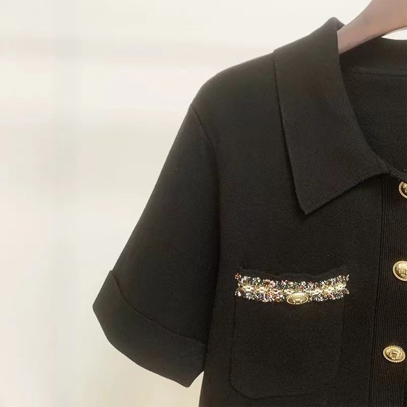 7SVT Maje 2022 summer new short-sleeved polo collar elegant short-sleeved knitted niche top for women