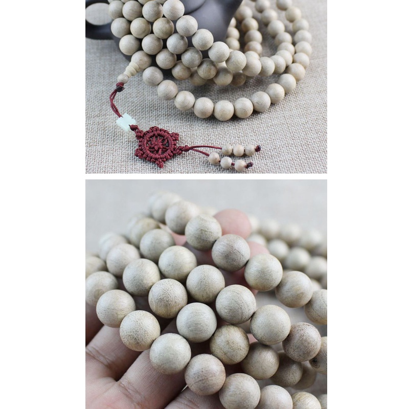 Chuỗi 108 Hạt Gỗ Đàn Hương Màu Trắng Bằng Gỗ Đàn Hương Tự Nhiên