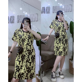 Đầm thun suông hoạ tiết ẢNH THẬT