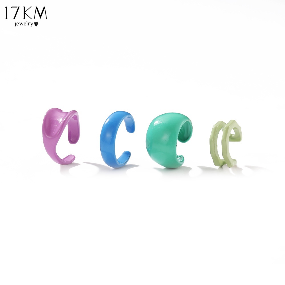 Bộ 4 khuyên tròn kẹp vành tai không xỏ lỗ 17KM bằng nhựa resin nhiều màu sắc kiểu cổ điển thời trang Hàn Quốc cho nữ
