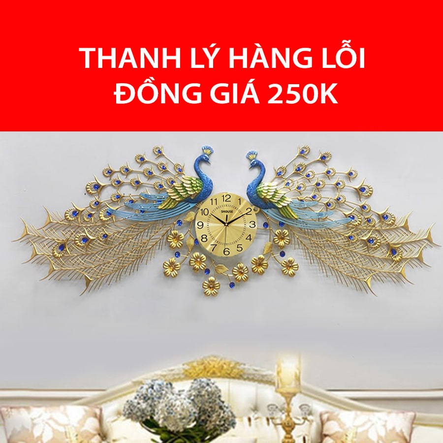 [QUÀ TẶNG LÀ 1 Móc Dán Tường NHA BẠN] Đồng Hồ Treo Tường con chim công kim trôi trang trí nội thất Shouse decor