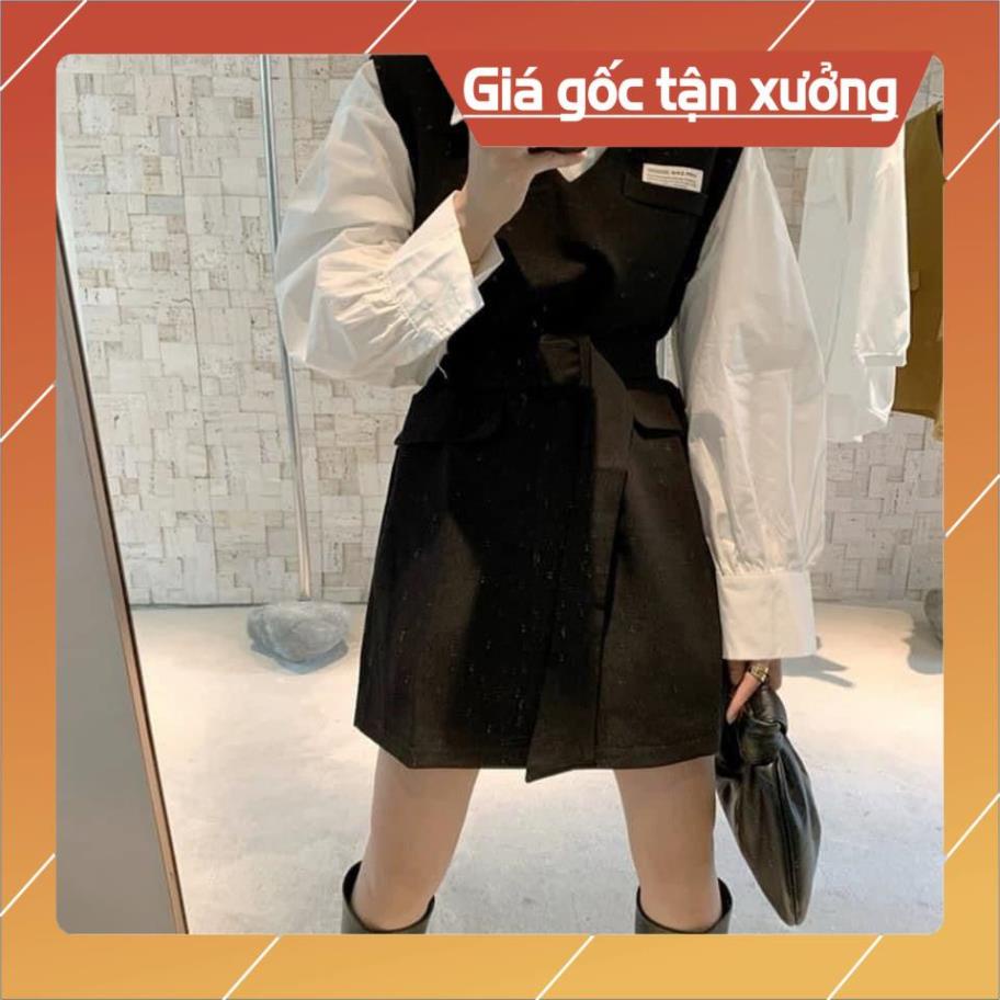 [Hàng Chất Lượng] Set Áo Sơ Mi + Đầm Suông Kèm Belt (ÁO TRẮNG + ĐẦM ĐEN) | BigBuy360 - bigbuy360.vn