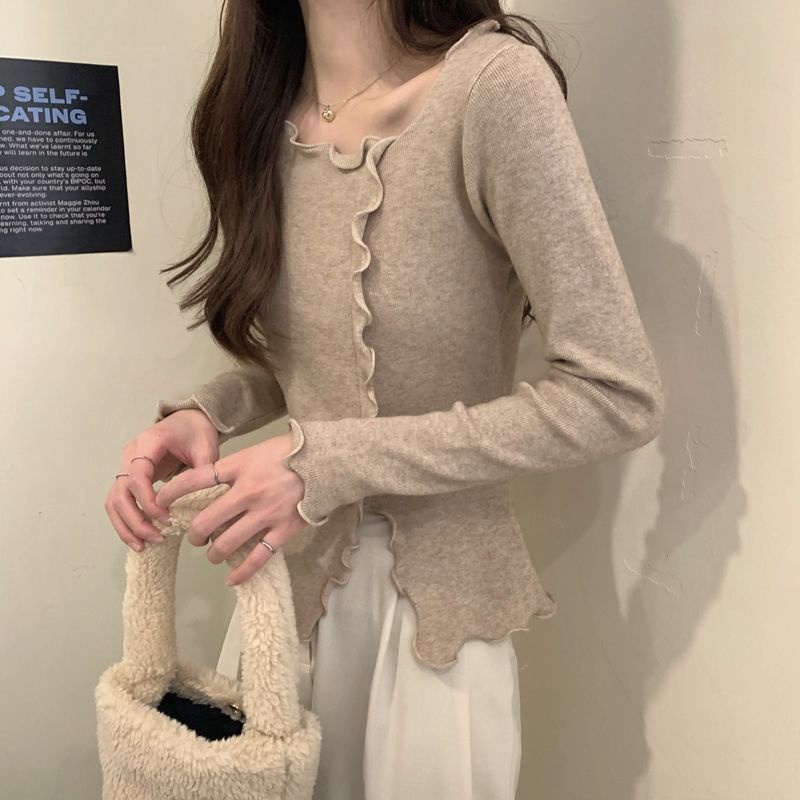 Áo dệt kim BH nữ tay dài vạt lệch