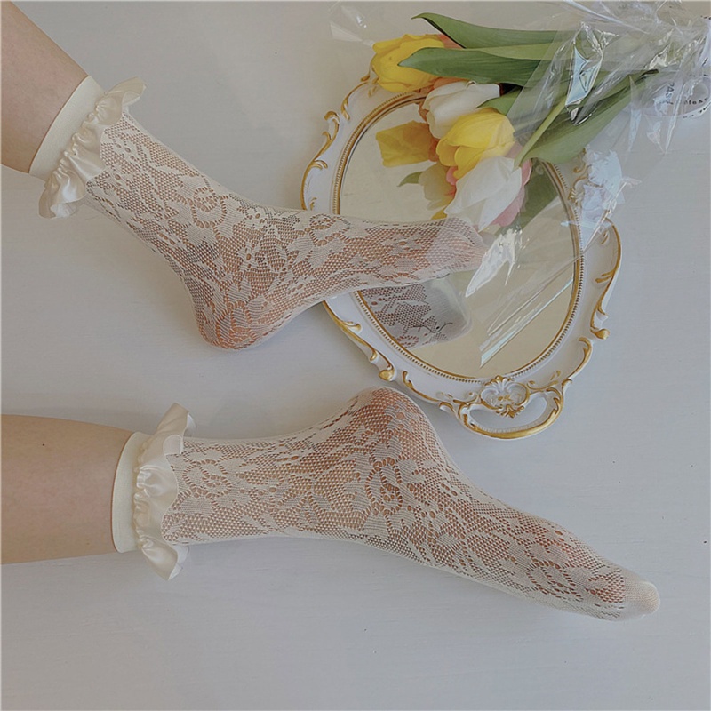 Vớ ren hoa phối lưới phong cách Lolita Nhật Bản đáng yêu cho nữ