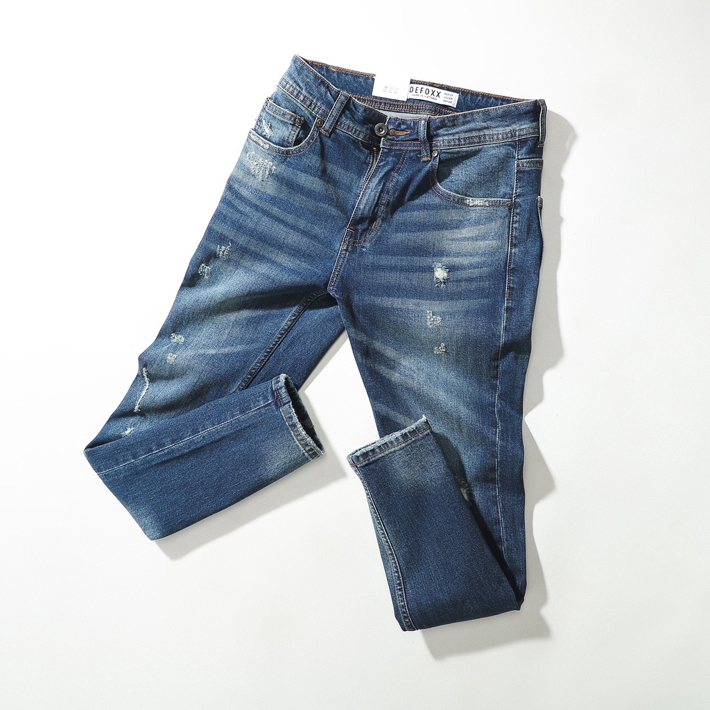 QUẦN JEANS NAM xanh wash rách DEFOXX form slimfit - Quần jeans nam cao cấp LASTORE MENSWEAR