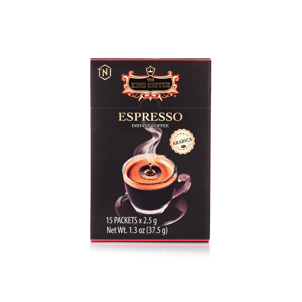 Cà Phê Đen Hòa Tan Espresso KING COFFEE - Hộp 15 gói x 2.5g - Arabica café hòa tan đậm hương vị cà phê Ý