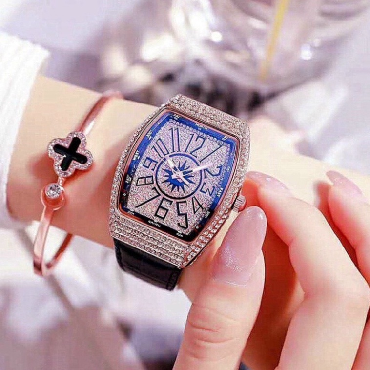 Đồng Hồ Nữ Cao Cấp Franck Muller, Đồng Hồ Đeo Tay Thời Trang Viền Thép Mặt Đá Sang Chảnh