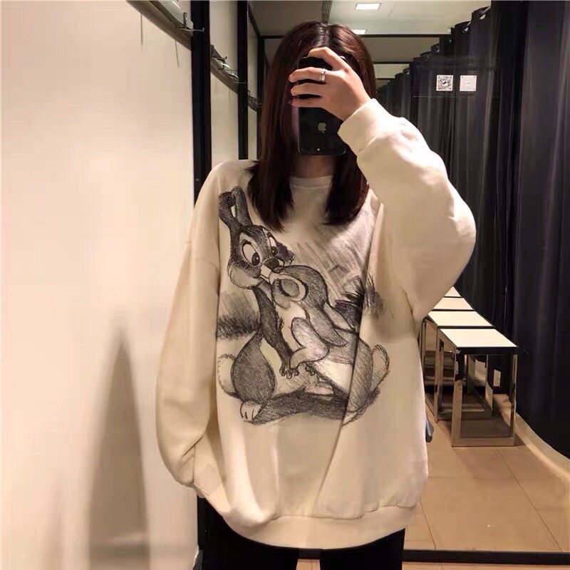  Áo sweater nỉ cotton đôi thỏ dài tay dáng rộng freesize <68kg MSP57BL | BigBuy360 - bigbuy360.vn