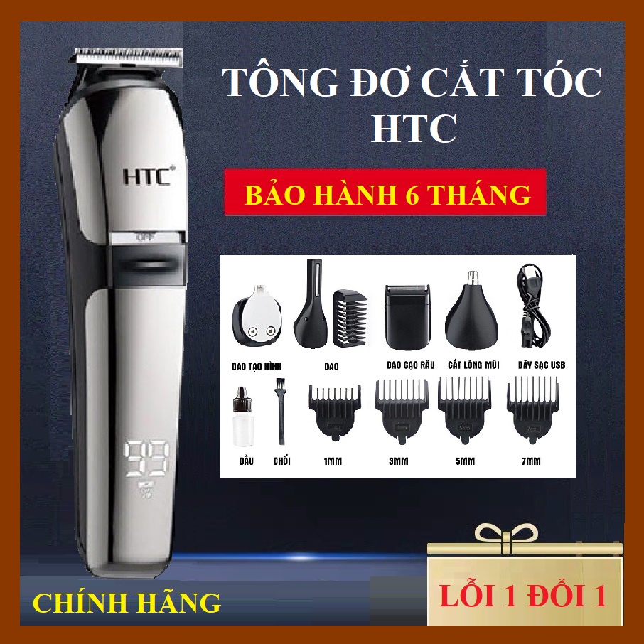 Tông đơ cắt tóc, cạo râu kiêm chấn viền chính hãng HTC, sạc USB cao cấp tiện dụng, tặng kèm 8 phụ kiện