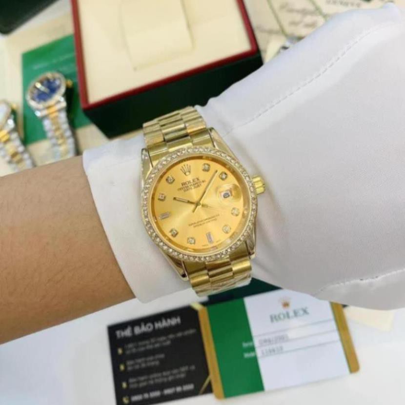 [Video thật] Đồng hồ nam Rolex - viền đá dây kim loại chống nước - DH501