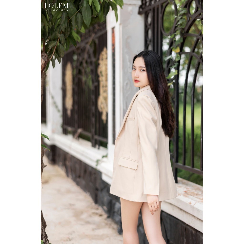Áo khoác blazer nữ chéo xếp ly eo một nút LOLEM AKNB016 | BigBuy360 - bigbuy360.vn