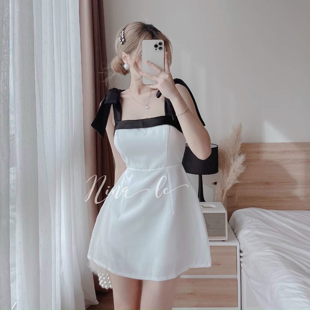 Đầm Xòe Buộc Nơ Vai Có Mút