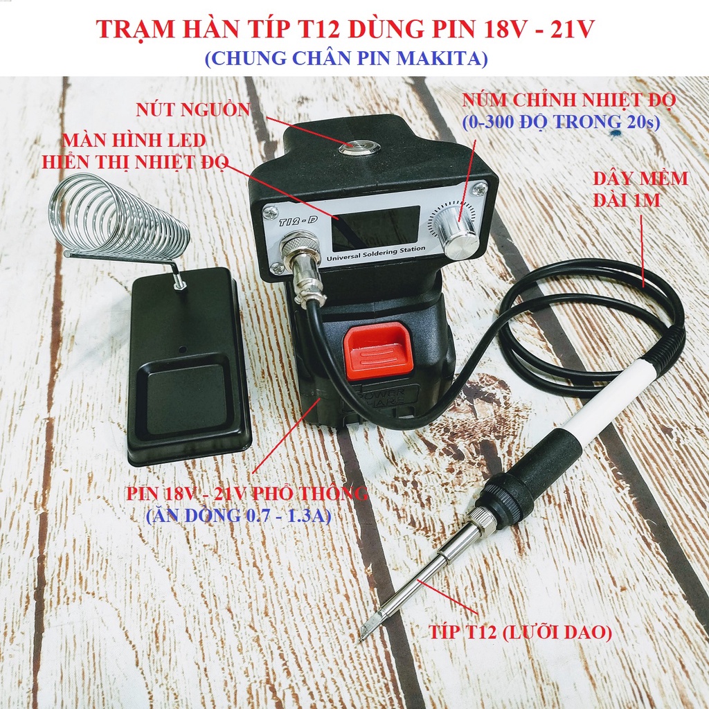 SV Trạm hàn thiếc típ T12 dùng pin 18V - 21V (chung chân pin Makita)