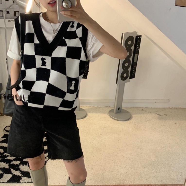 Gile Len Nữ GUMAX Ullzang, Áo Gile Len Caro Cổ Chữ V Hàng Quảng Châu Thời Trang Cao Cấp | BigBuy360 - bigbuy360.vn