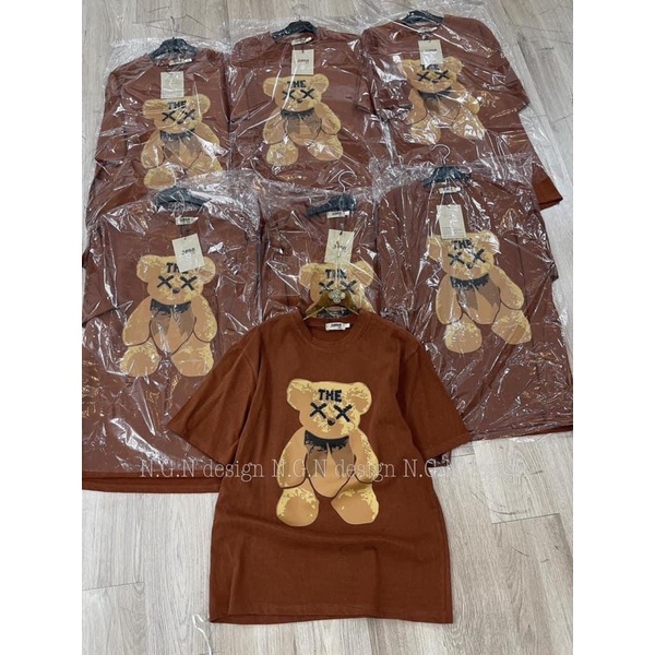 Áo thun tay lỡ hình gấu lớn, áo phông nữ form rộng chất đẹp, thoáng mát màu sắc nét