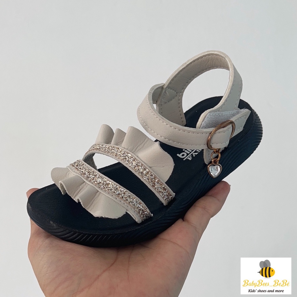 Sandal cho bé gái - dép quai hậu trẻ em quai ngang nhún bèo siêu nhẹ êm chân SL723, (trắng, hồng) , Sz26- sz30