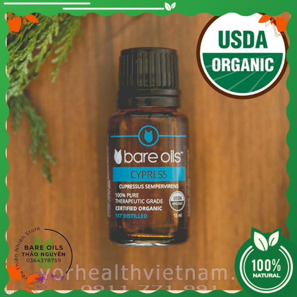 [MADE IN USA] Tinh dầu trắc bách diệp - Cypress Essential Oil (Tinh dầu hữu cơ Bare Oils - USDA Organic) 15ml