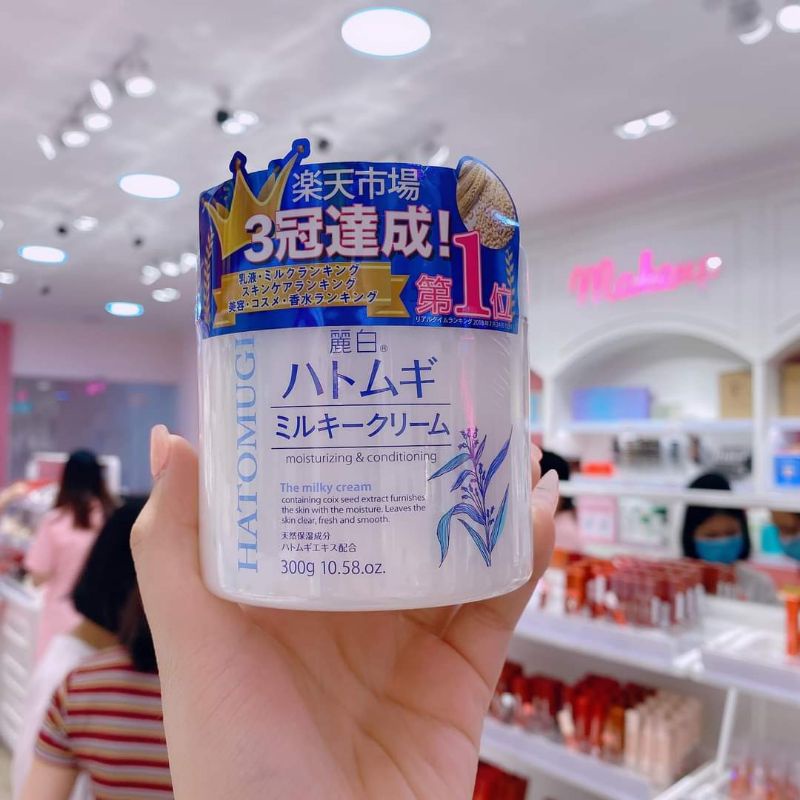 Kem Dưỡng Ẩm Trắng Da Ý Dĩ Hatomugi Moisturizing &amp; Conditioning The Milky Nhật Bản Hủ 300g
