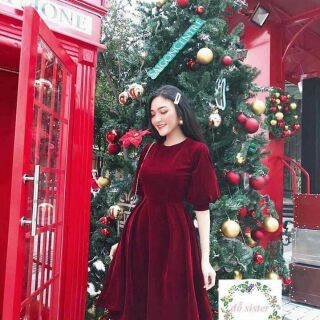 Đầm nữ, váy nhung tay phồng siêu xinh #áophao