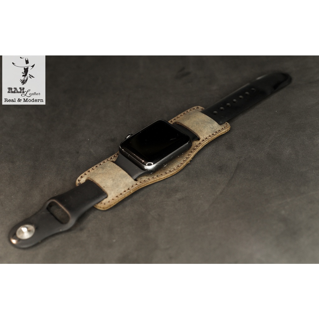 Tấm Đệm Dây đồng hồ Apple Watch , Iwatch , Iphone Watch Chống Mồ Hôi Da Bò Rằn Ri Quân Đội RAM Leather B2  Bền Đẹp