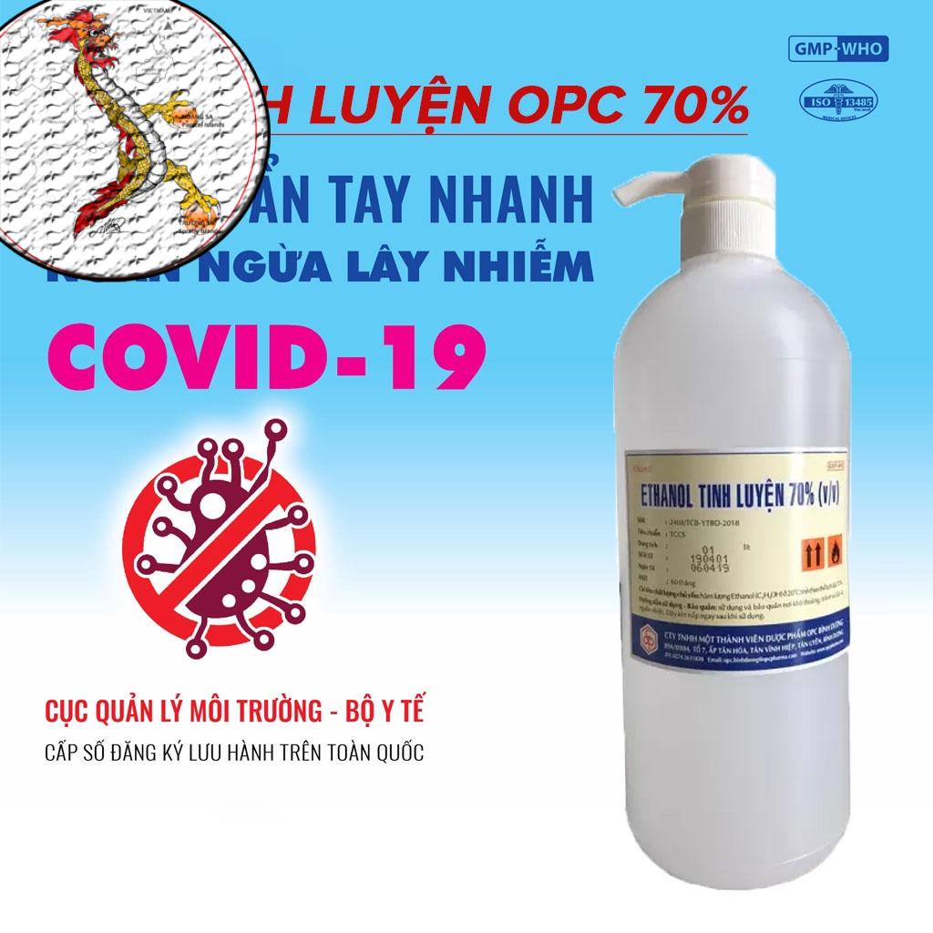 [TĂNG GEL OPC 100ML]CỒN rủa tay ETHANOL 70 ĐỘ chai 1l, Nước rửa tay khô diệt khuẩn ( SP CTY DƯỢC- OPC) CHAI 1L