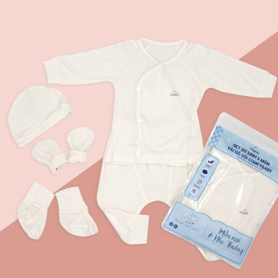 quần áo sơ sinh dài tay cài lệch vân lỗ thông thoáng Lullaby