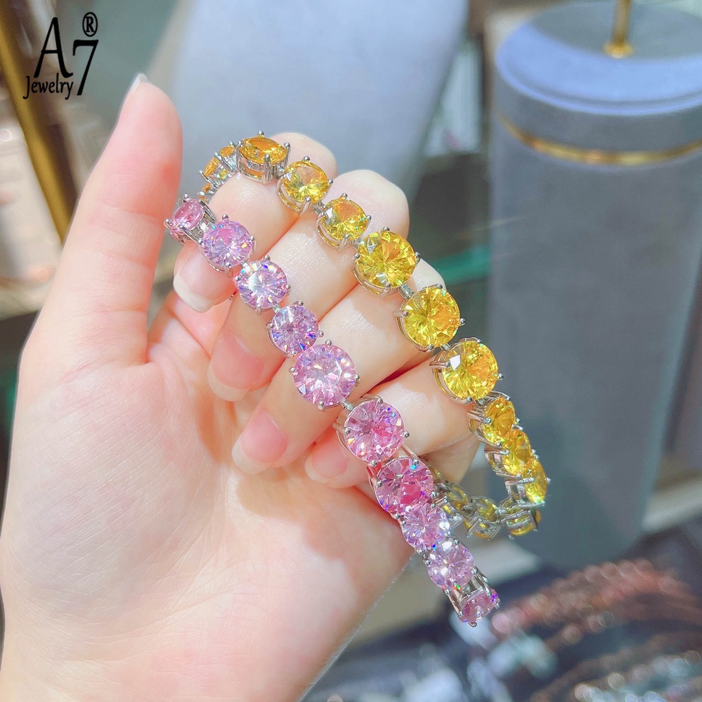 Vòng Tay A7 Đính Đá Zircon Màu Vàng Hồng Sang Trọng Cho Nữ
