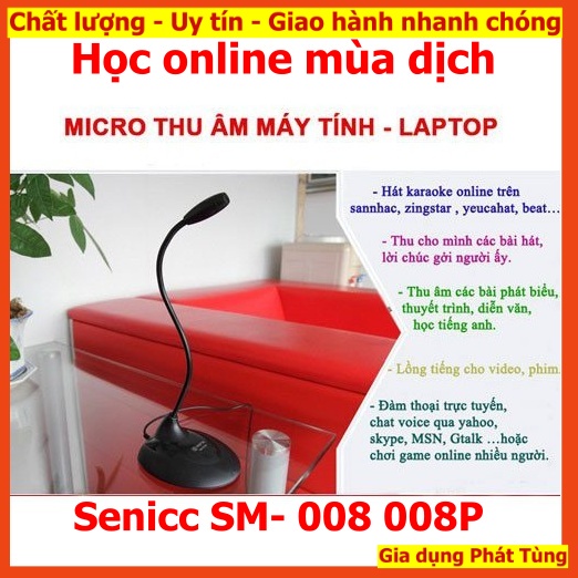 Micro Máy Tính Senicc SM- 008, Mic Laptop Thu Âm, Microphone SM - 008P - Jack 3.5mm - USB - Học Online - Họp Trực tuyến